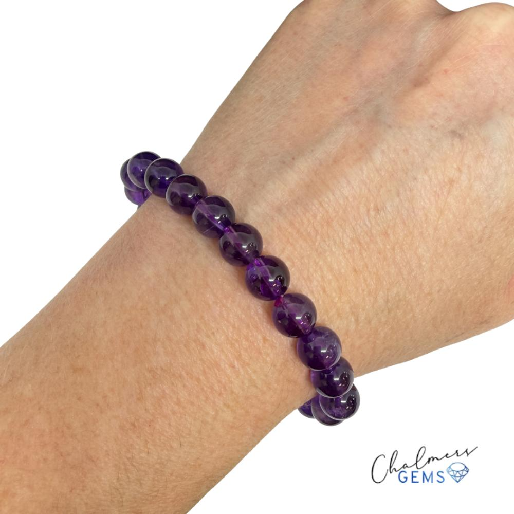 Amethyst 8mm Smooth Round Stretchy Bracelet Approx 22 Beads - Image 3
