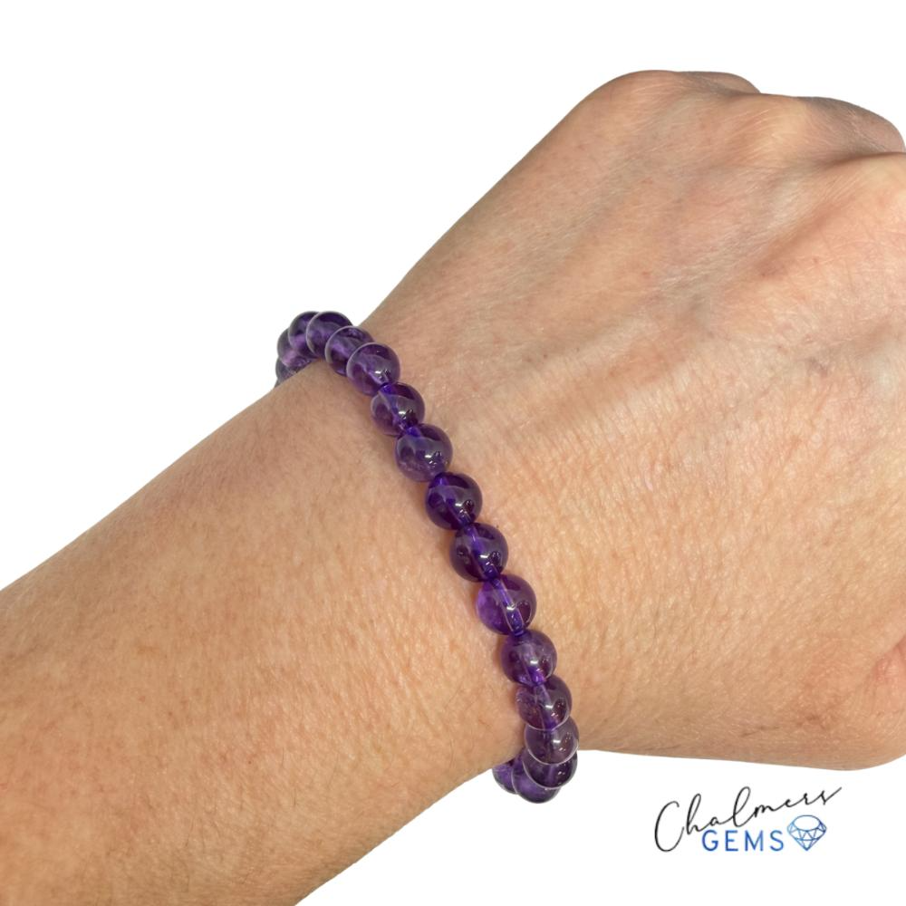 Amethyst 6mm Smooth Round Stretchy Bracelet Approx 34 Beads - Image 3