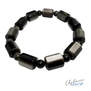 Gold Sheen Obsidian Hexagon 13 x 10mm with 6mm Smooth Rounds Stretchy Bracelet 11 sets of Beads