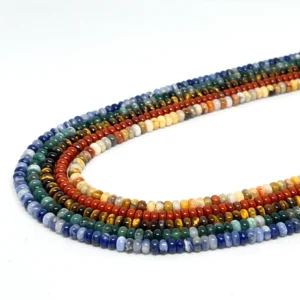 Mixed Gemstone Rondelle 4 x 2mm 5 Strand Bundle - Inc Sodalite, Tigers Eye, Red Jasper, Crazy Lace Agate & Moss Agate HK
