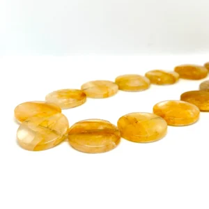 Yellow Hematoid Quartz 28mm Flat Disc Beads 14 pc Strand HK