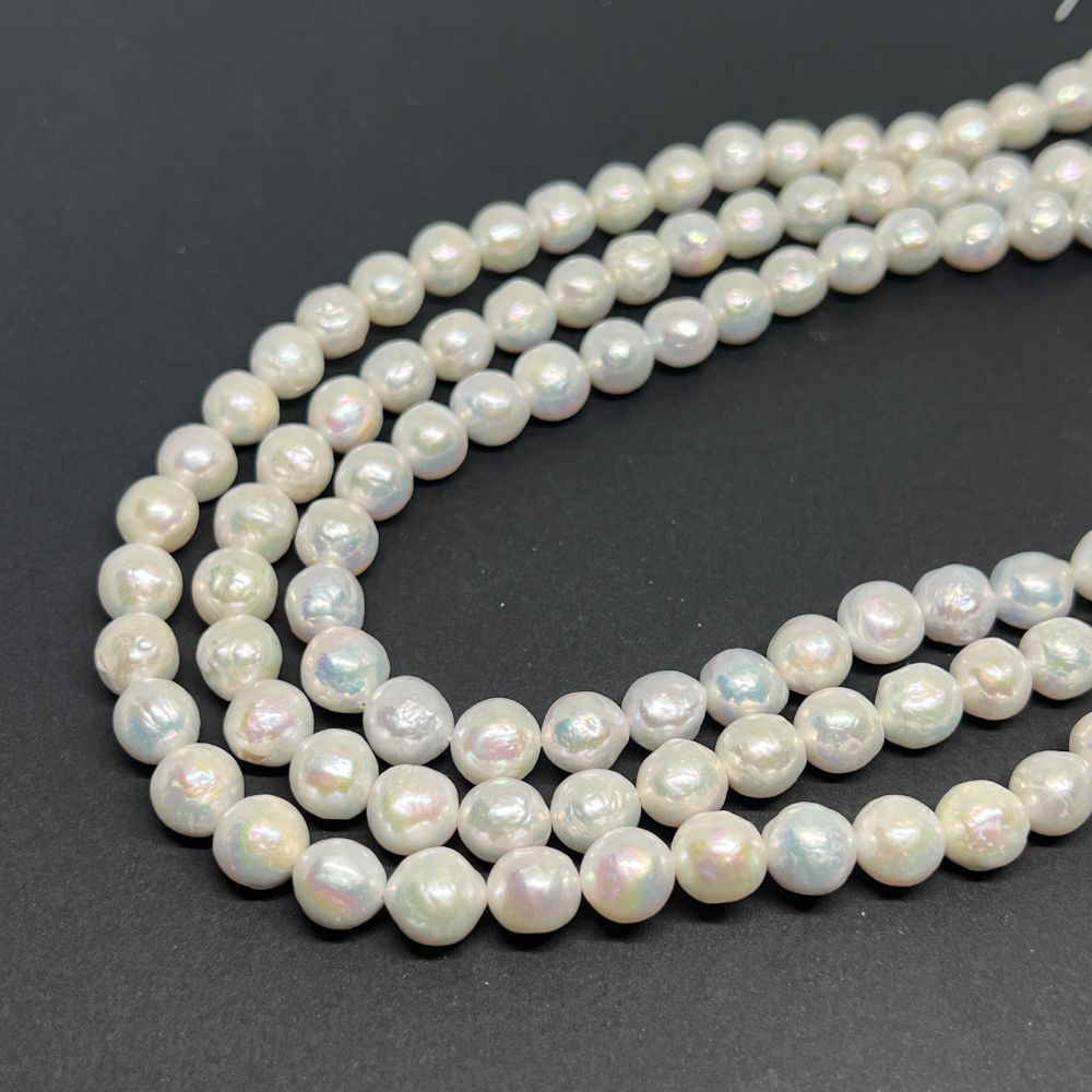 Fresh Water Cultured Pearl White Metallic Near Round Approx 8mm 38cm String HK