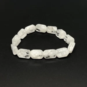 Quartz with White Inclusions Approx 15 x 12mm Geometric Beads Stretchy Bracelet 13 Beads HK