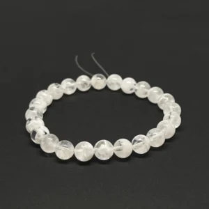 Quartz with White Inclusions 7-8mm Round Beads Stretchy Bracelet 24 Beads HK