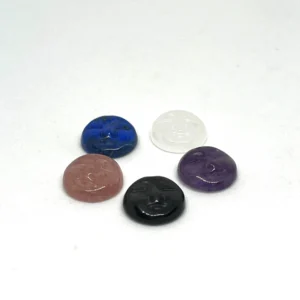 Mixed Gemstone 12mm Round Moon Face Carved Cobochon with Top Drill 5pcs HK