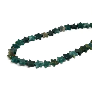 Moss Agate 10mm Flat Star Beads 38cm Strand HK