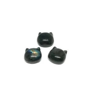 Labradorite 15mm Cat Head Carving Side Drilled Bead 1pc HK
