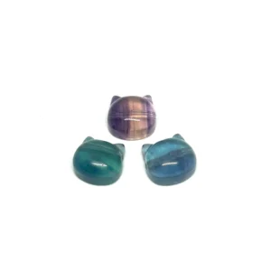 Fluorite 15mm Cat Head Carving Side Drilled Bead 1pc HK