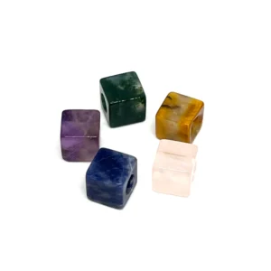 Mixed Gemstone Cube 10mm Bead 10mm Deep with 6mm Drill Hole 5pc Pack HK