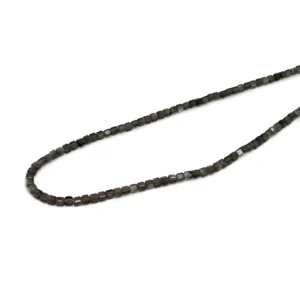 Silver Obsidian 2mm Micro Faceted Cube 38cm Strand HK