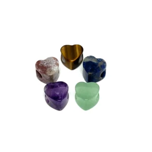 Mixed Gemstone Heart 14mm Bead 10mm Deep with 6mm Drill Hole 5pc Pack HK