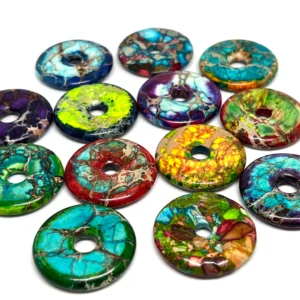 Impression Jasper Yellow, Orange & Green Multi Colour (Constructed & Dyed) 30mm Donut 1pc HK