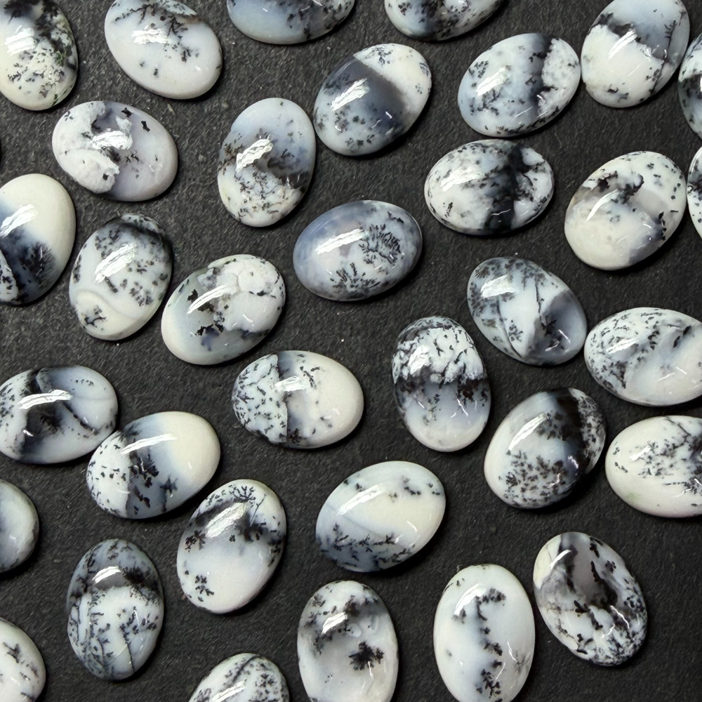 Dendritic Agate 12 x 16mm Oval Cabochon 2pcs INDIA